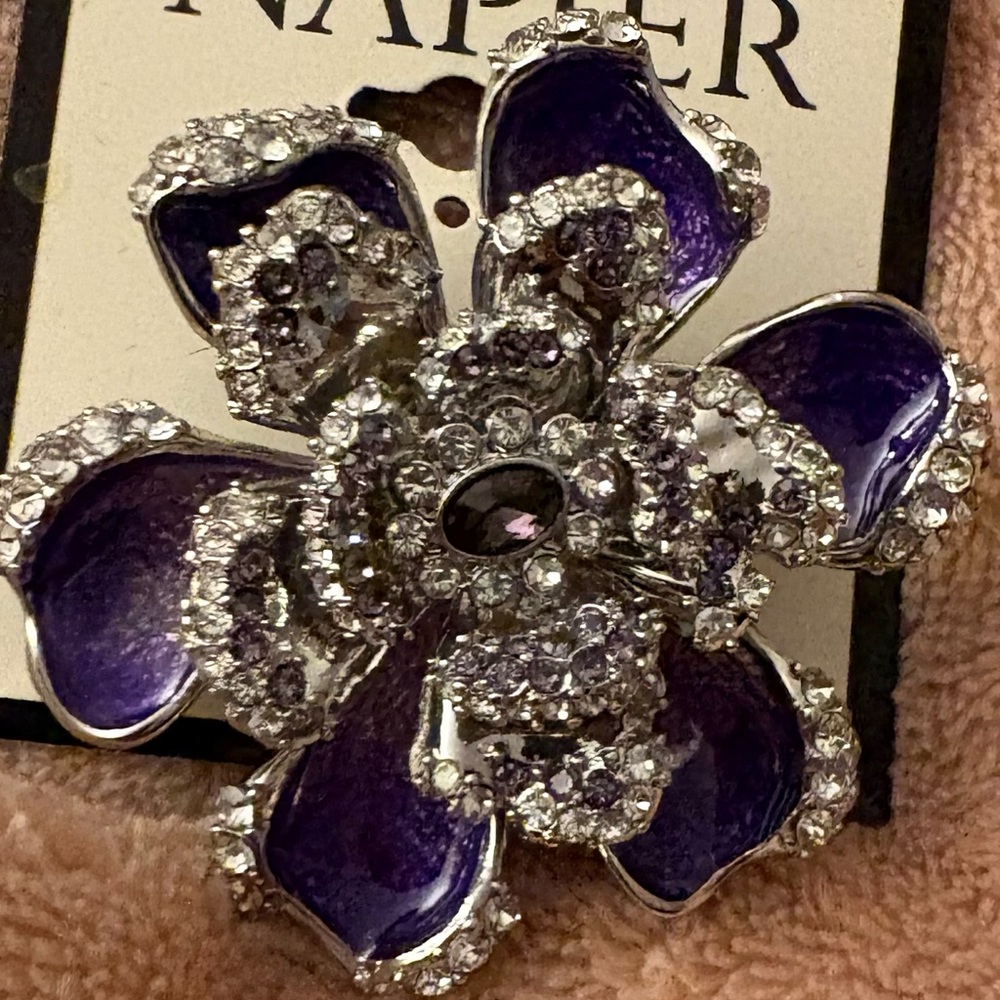 Elegant Purple and Silver Flower Brooch
